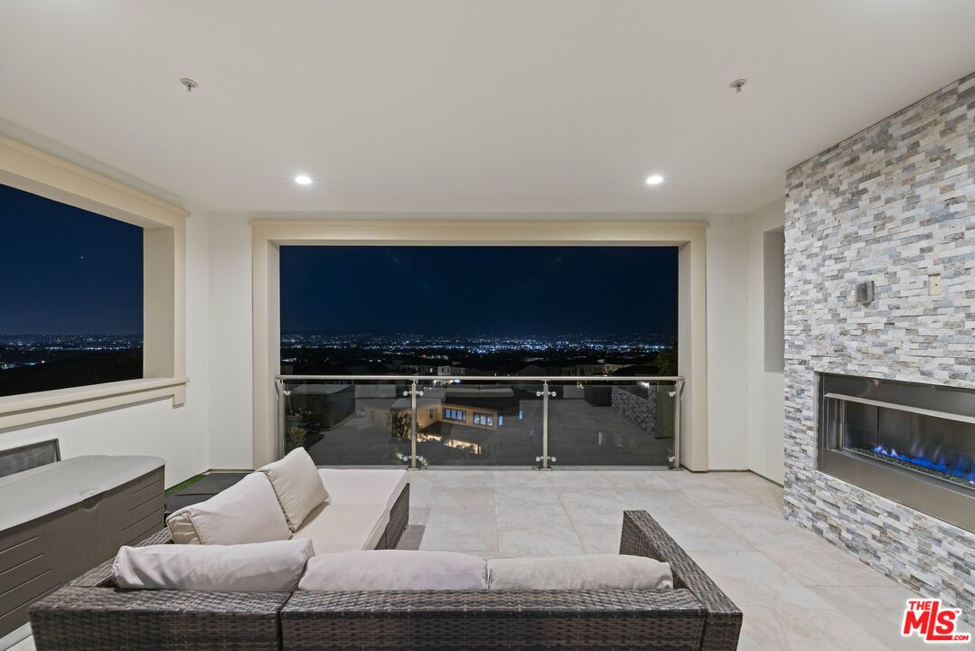 Fireplace, Interior, Living room, Recessed Lighting, Stone Walls