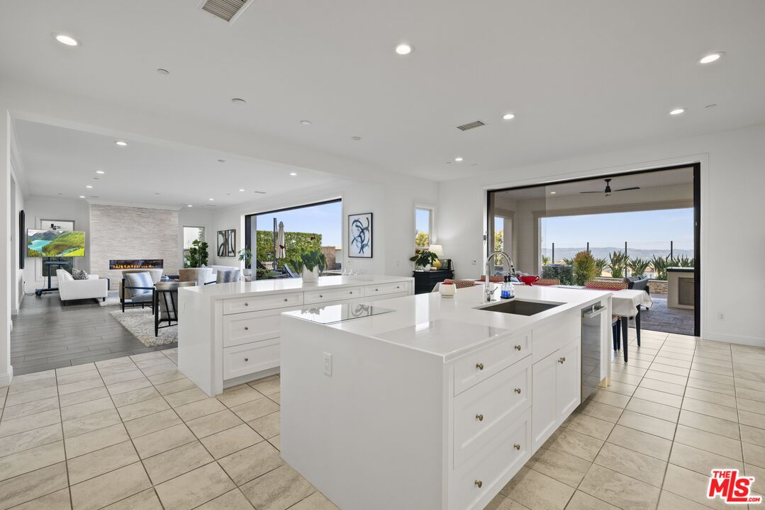 Dining room, Fireplace, Interior, Kitchen, Living room, Pendant Lights, Recessed Lighting, Water