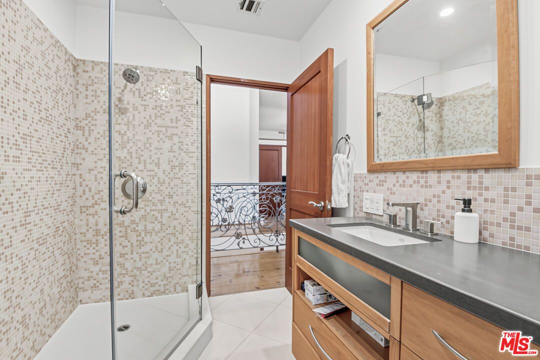 Bathroom, Glass Shower, Interior, Recessed Lighting, Wood Texture Flooring