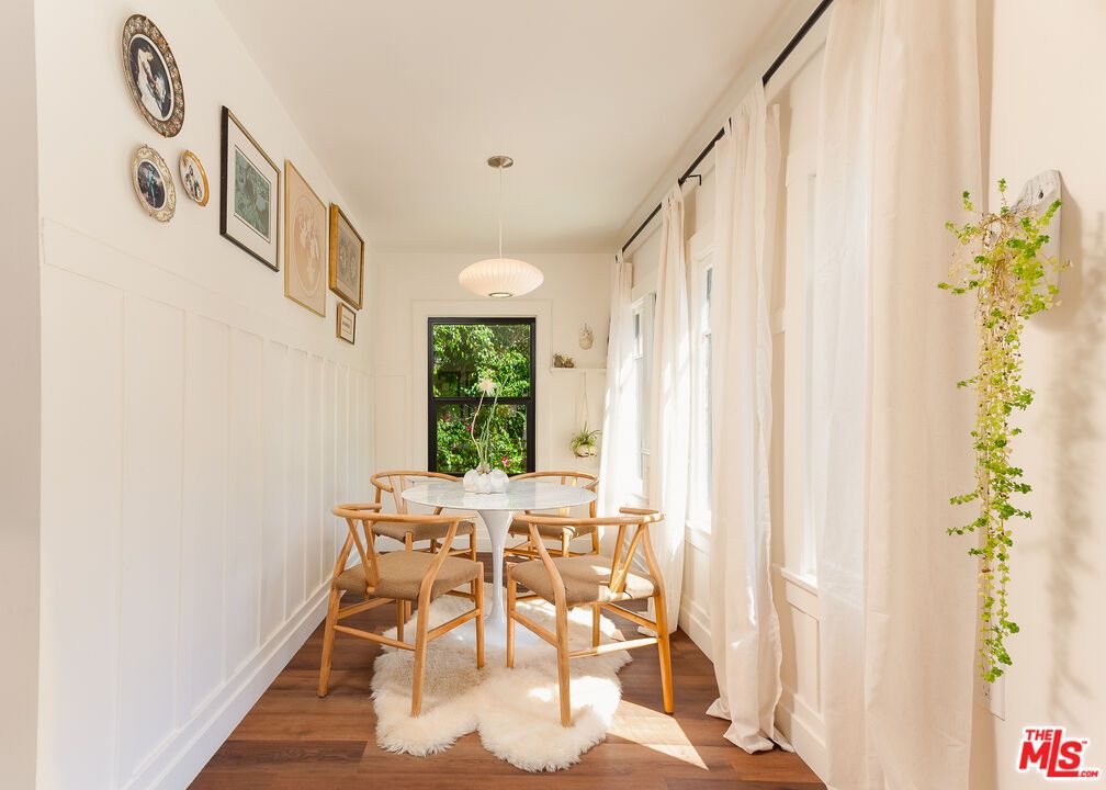 Dining room, Interior, Pendant Lights, Wood Texture Flooring