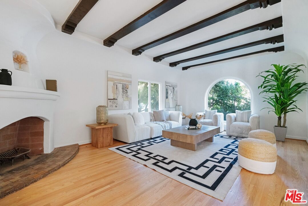 Fireplace, Interior, Living room, Wooden Beams, Wood Texture Flooring