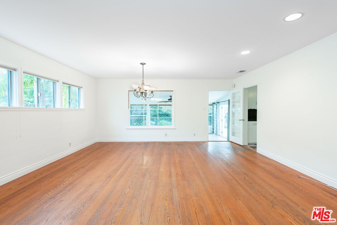Chandelier, Empty room, Interior, Recessed Lighting, Wood Texture Flooring