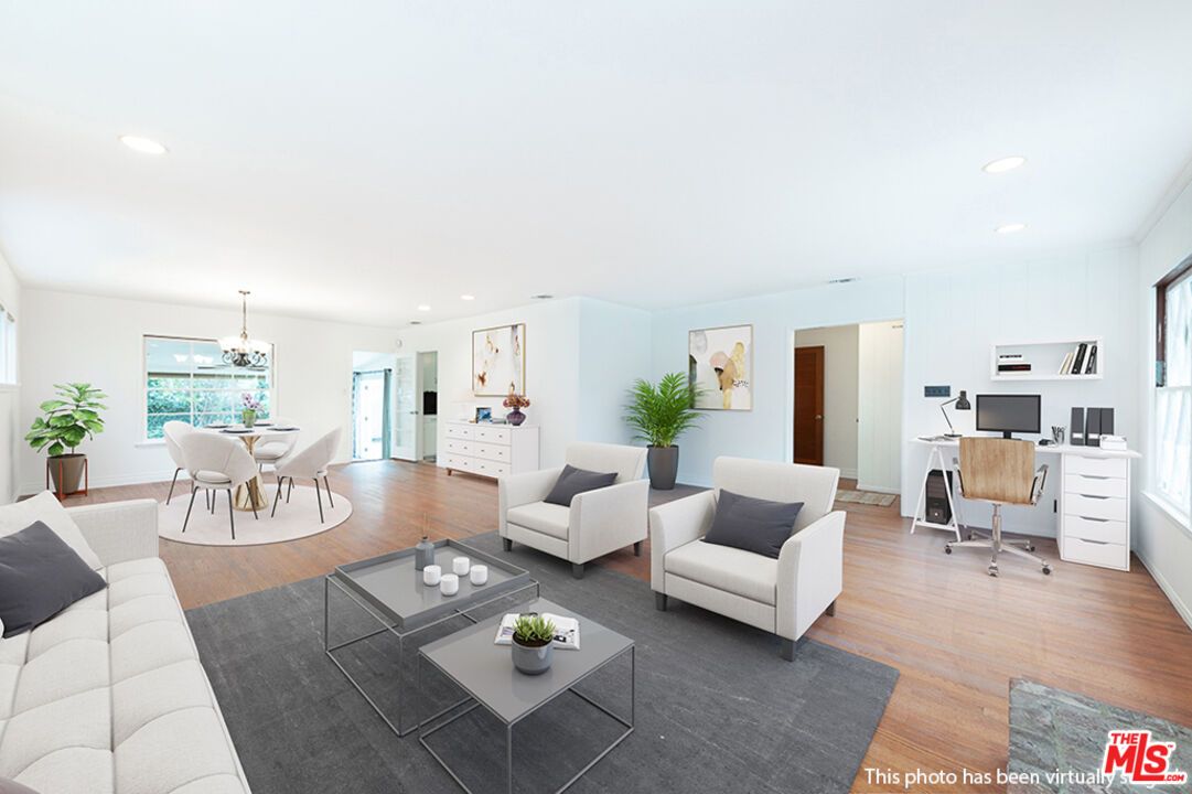 Chandelier, Home Office, Interior, Living room, Recessed Lighting, Wood Texture Flooring