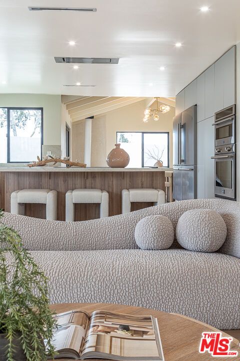 Interior, Kitchen, Living room, Recessed Lighting, Stainless Steel Appliances, Wood Texture Flooring