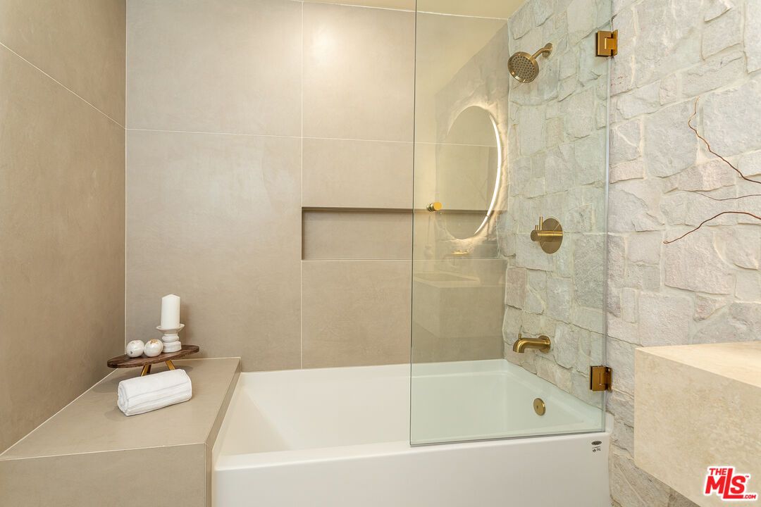 Bathroom, Glass Shower, Interior, Stone Walls