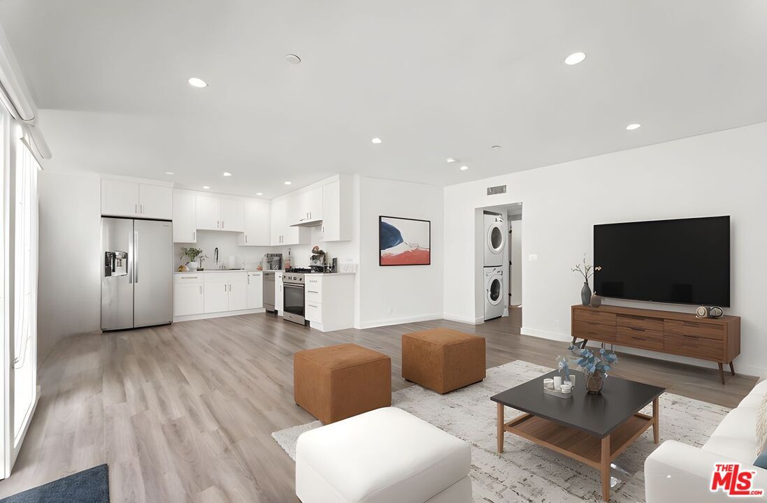 Interior, Kitchen, Living room, Recessed Lighting, Stainless Steel Appliances, Wood Texture Flooring
