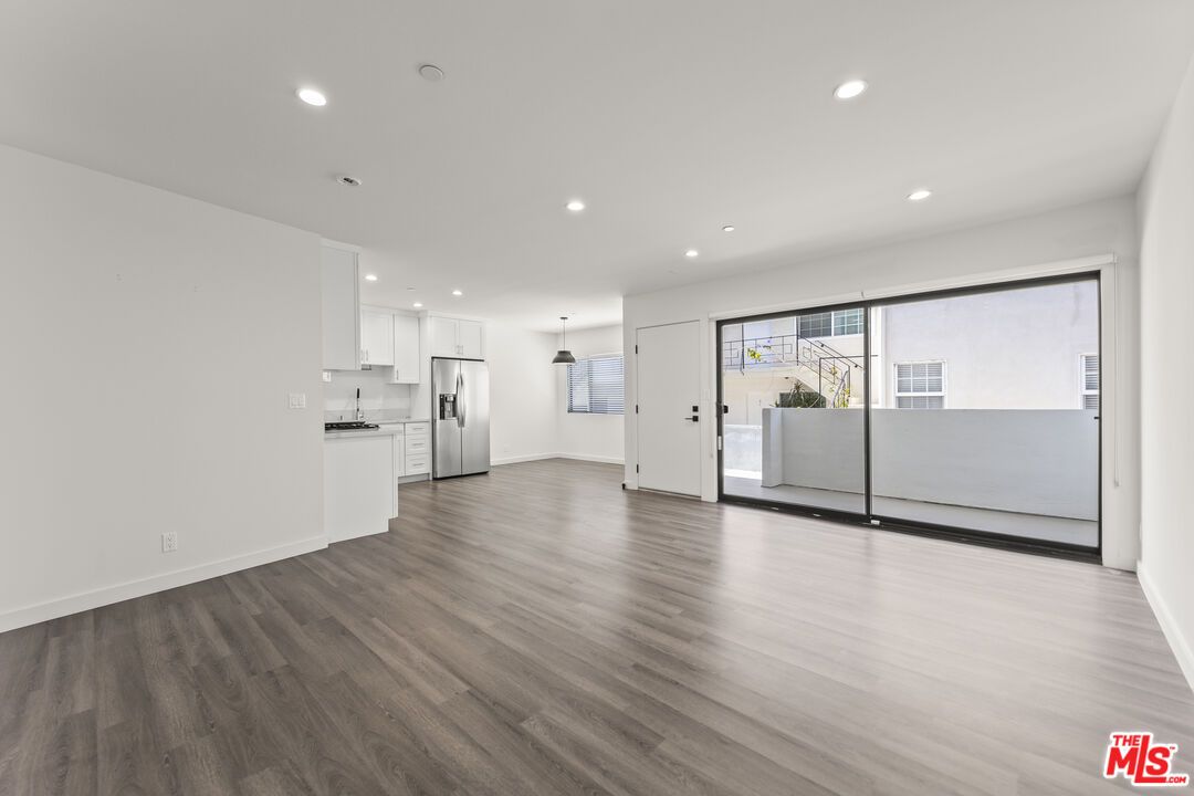 Empty room, Interior, Kitchen, Pendant Lights, Recessed Lighting, Wood Texture Flooring