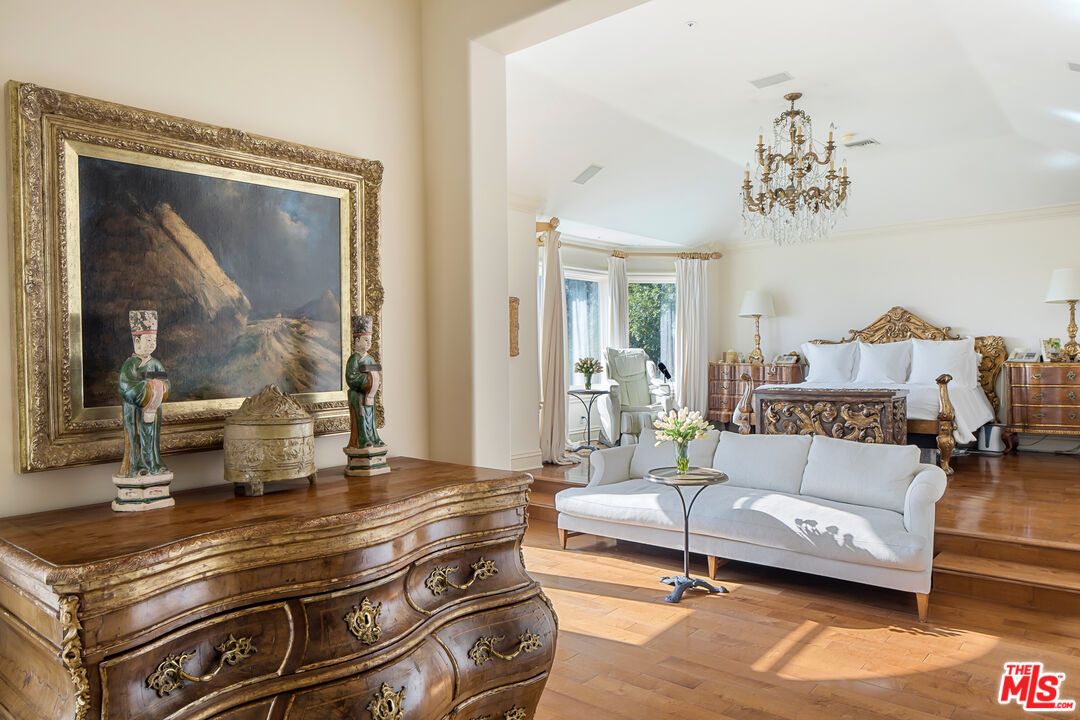 Bedroom, Chandelier, Interior, Wood Texture Flooring