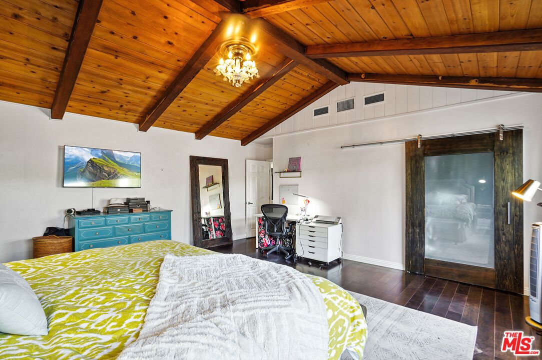 Bedroom, Chandelier, Home Office, Interior, Wooden Beams, Wooden Ceilings, Wood Texture Flooring