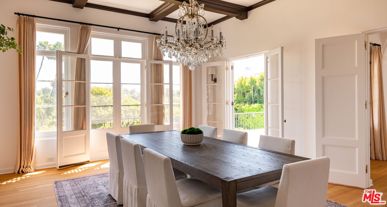 Chandelier, Dining room, Interior, Wooden Beams, Wood Texture Flooring