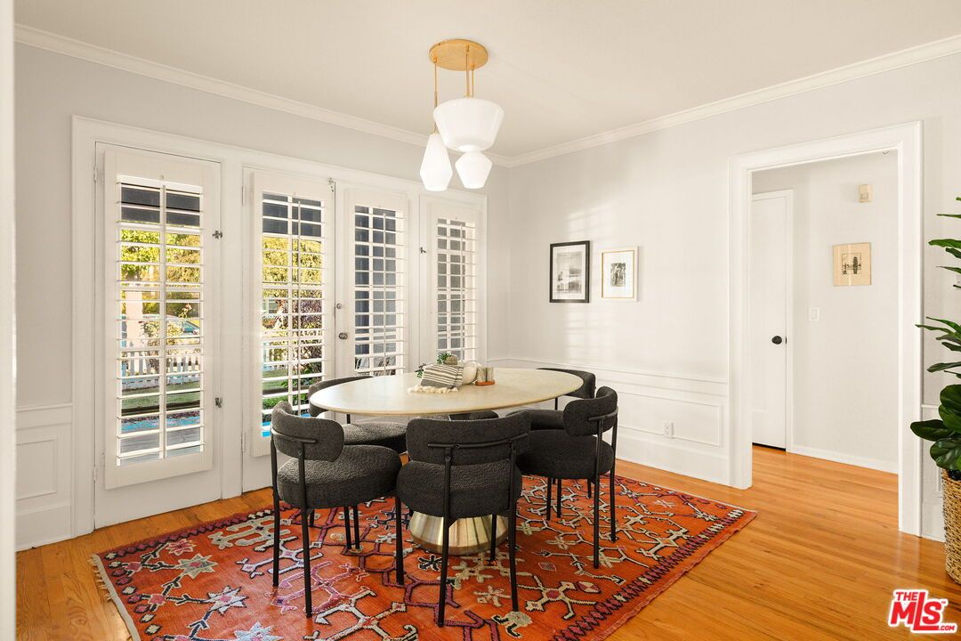 Dining room, Interior, Pendant Lights, Wood Texture Flooring