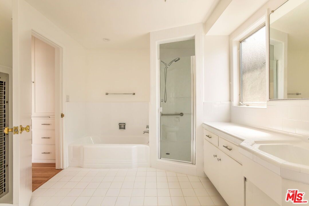 Bathroom, Glass Shower, Interior, Tile Countertops, Wood Texture Flooring