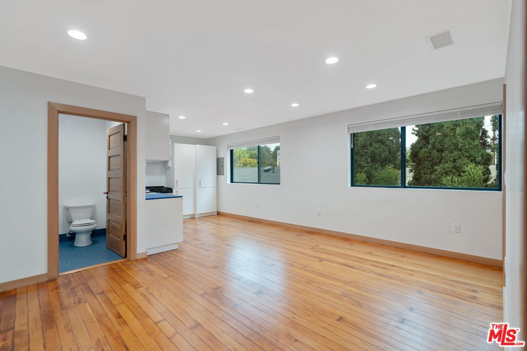 Bathroom, Empty room, Interior, Recessed Lighting, Wood Texture Flooring