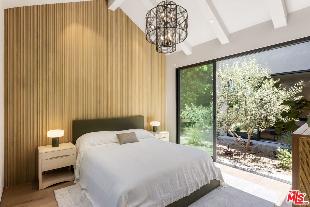 Bedroom, Interior, Pendant Lights, Wood Texture Flooring
