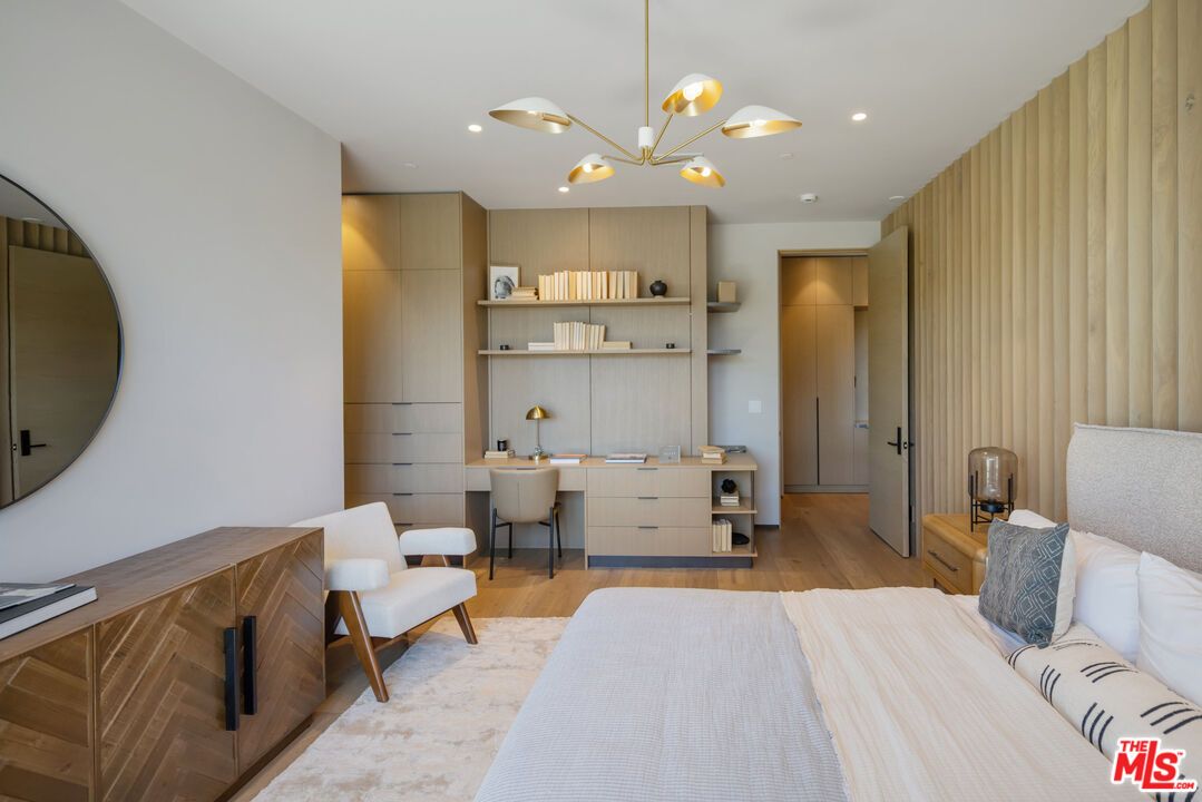 Bedroom, Home Office, Interior, Pendant Lights, Recessed Lighting, Wood Texture Flooring