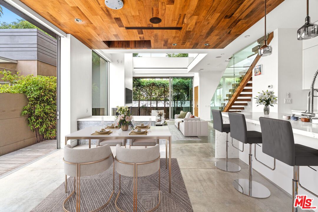 Dining room, Interior, Living room, Pendant Lights, Recessed Lighting, Wooden Ceilings