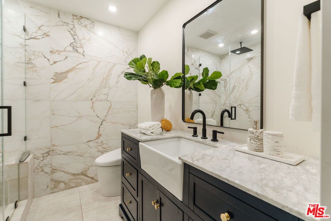 Bathroom, Glass Shower, Interior, Marble Walls, Recessed Lighting