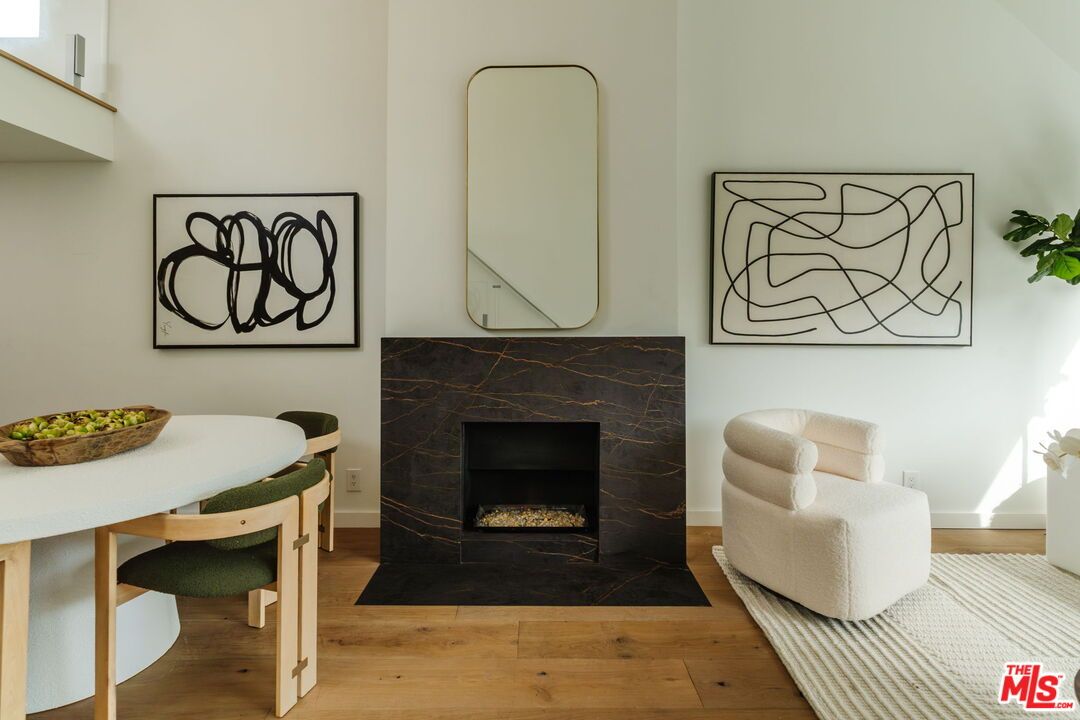 Dining room, Fireplace, Interior, Wood Texture Flooring