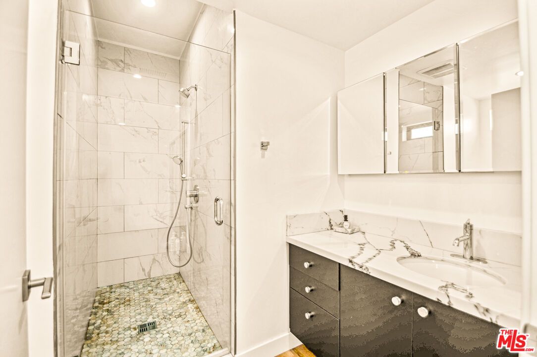 Bathroom, Glass Shower, Interior, Marble Walls, Recessed Lighting