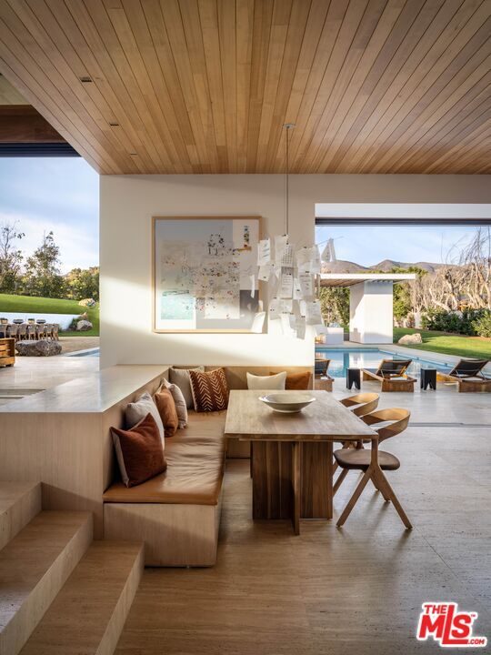 Dining room, Interior, Wooden Ceilings, Wood Texture Flooring