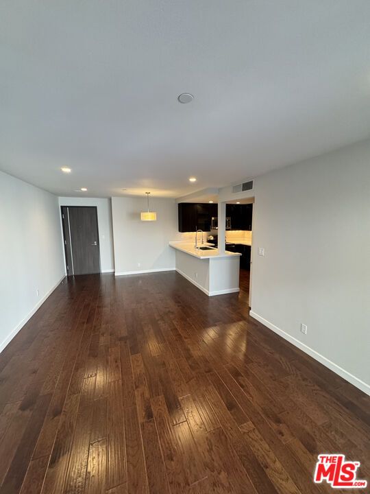 Empty room, Interior, Kitchen, Recessed Lighting, Wood Texture Flooring