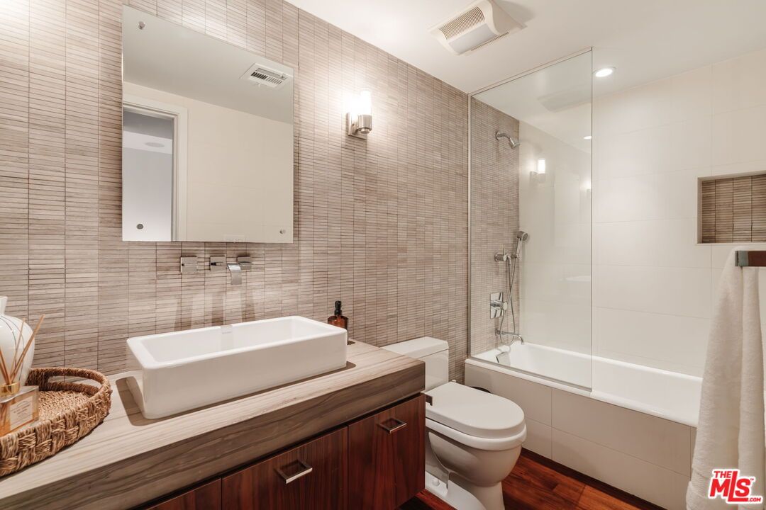 Bathroom, Glass Shower, Interior, Recessed Lighting, Wood Texture Flooring