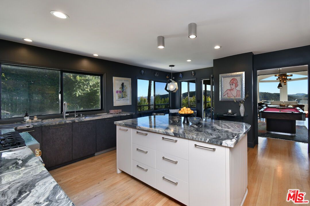 Billiard Table, Game Room, Interior, Kitchen, Pendant Lights, Recessed Lighting, Wood Texture Flooring