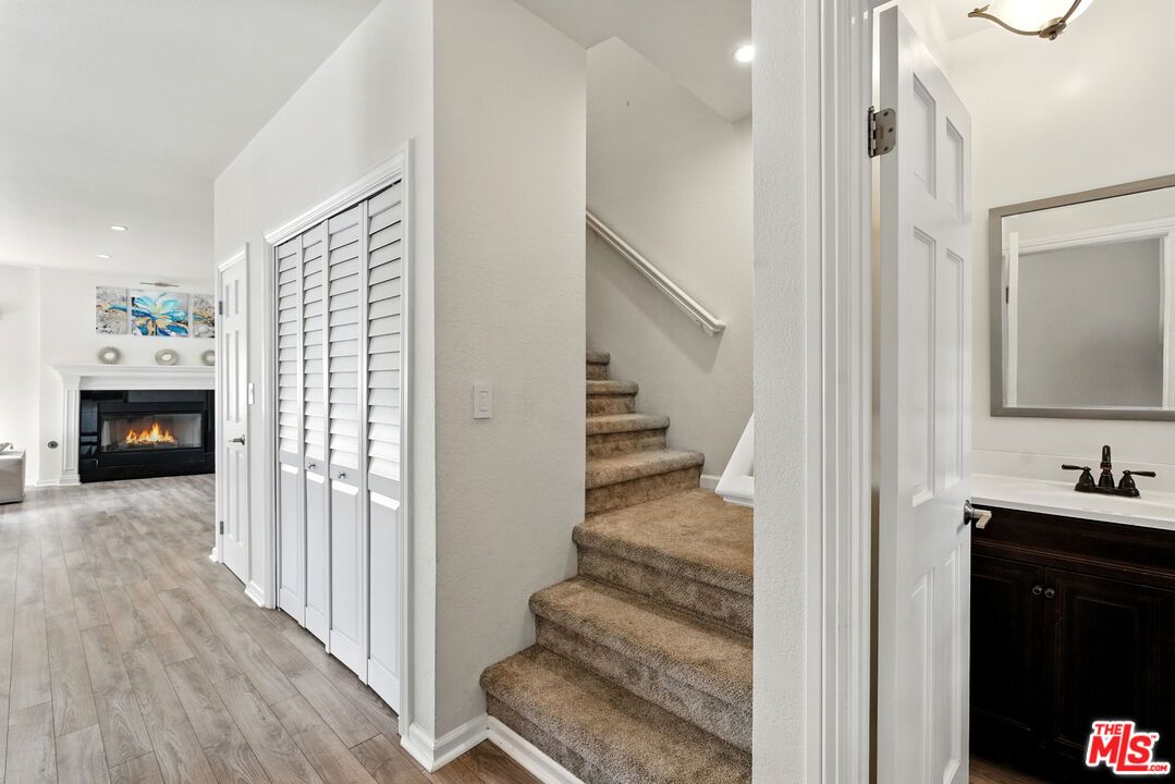 Fireplace, Interior, Recessed Lighting, Wood Texture Flooring