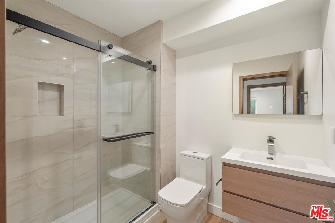 Bathroom, Glass Shower, Interior, Wood Texture Flooring