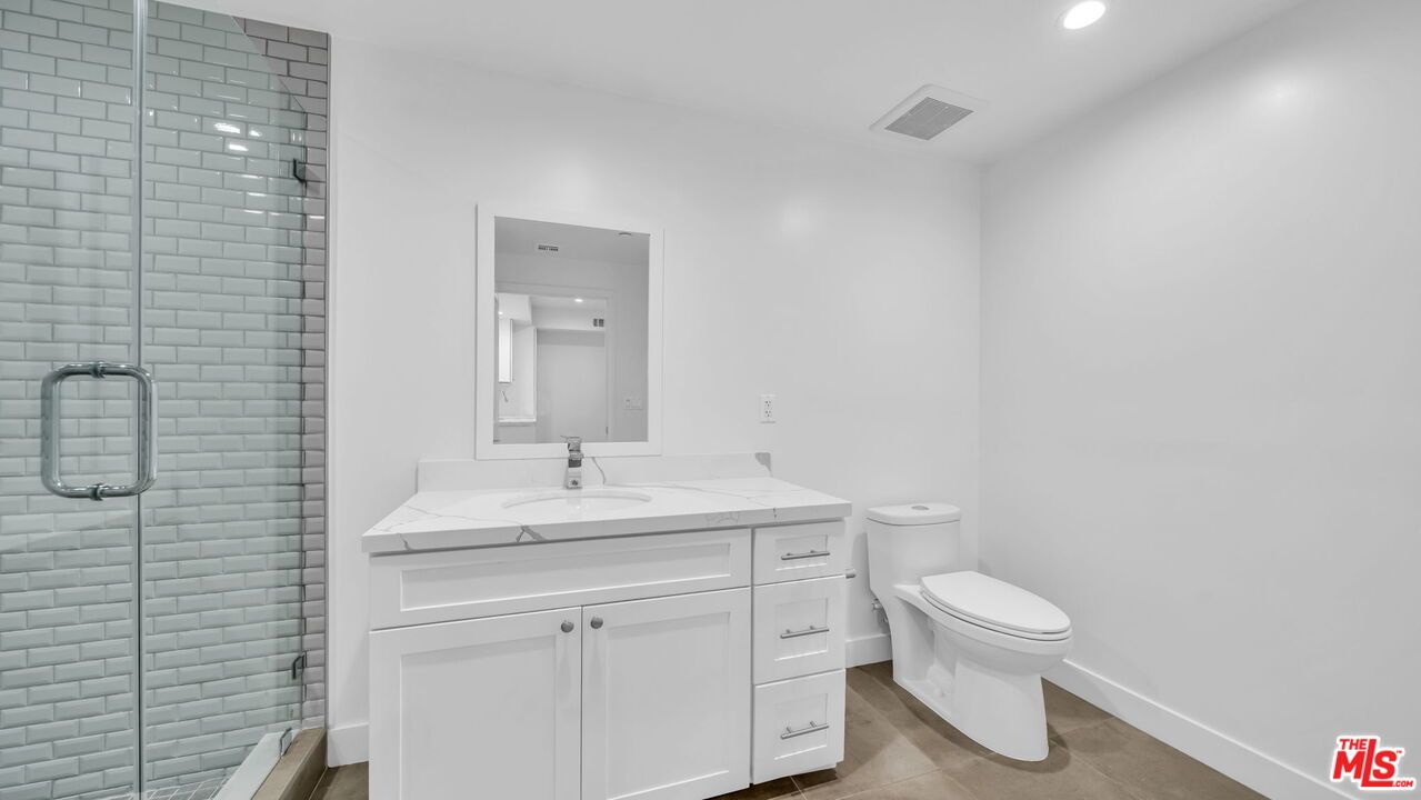 Bathroom, Glass Shower, Interior, Recessed Lighting, Wood Texture Flooring