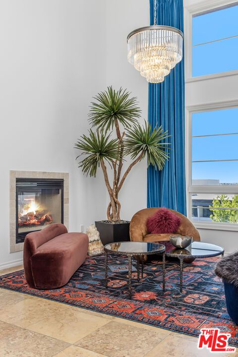 Chandelier, Fireplace, Interior