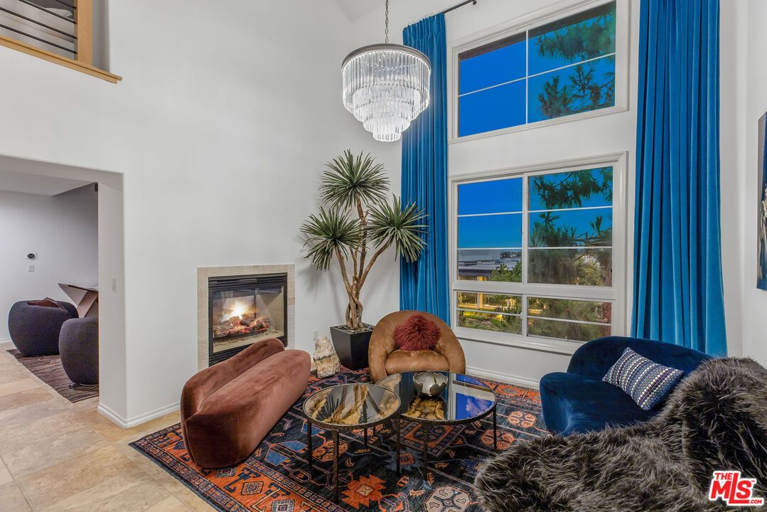 Chandelier, Fireplace, Interior