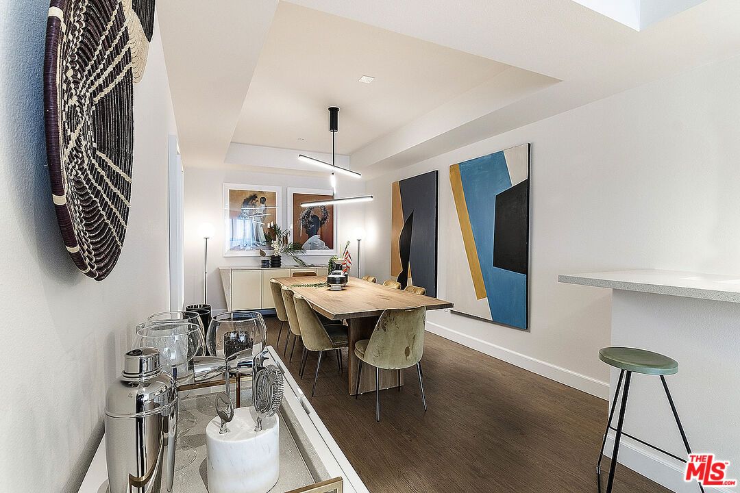 Dining room, Interior, Pendant Lights, Wood Texture Flooring