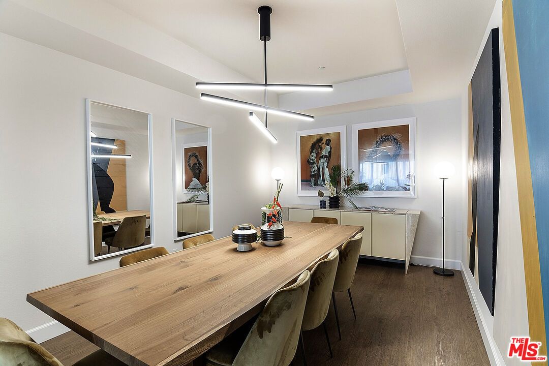 Dining room, Interior, Pendant Lights, Wood Texture Flooring