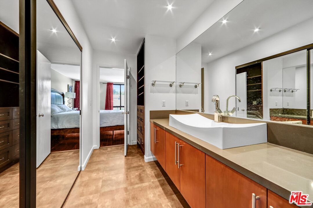 Bathroom, Bedroom, Dual Sink Vanities, Interior, Recessed Lighting, Wood Texture Flooring