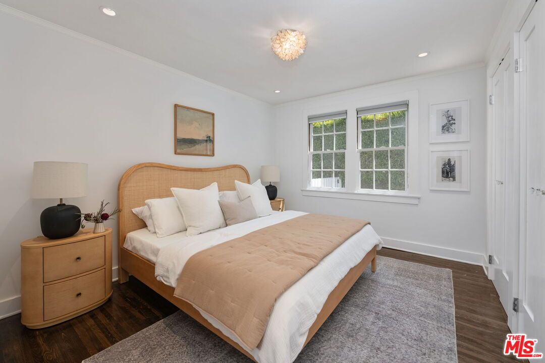 Bedroom, Chandelier, Interior, Recessed Lighting, Wood Texture Flooring