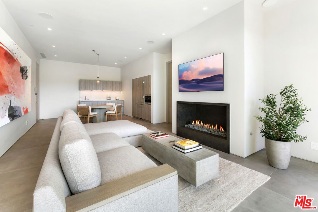 Dining room, Fireplace, Interior, Kitchen, Living room, Pendant Lights, Recessed Lighting