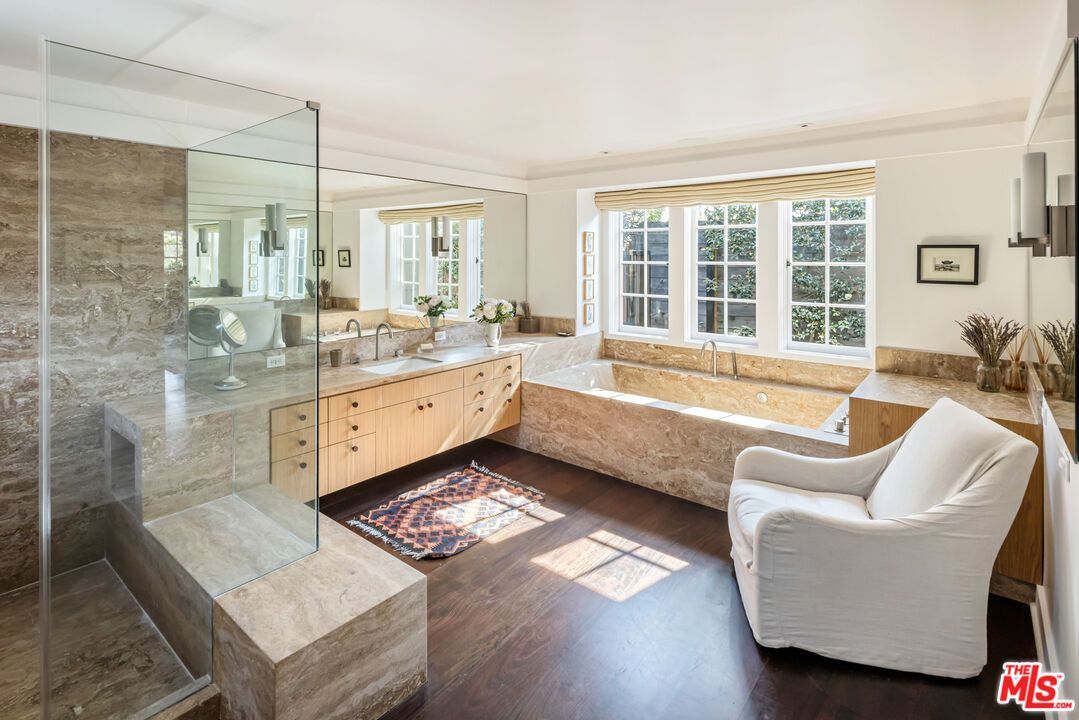 Bathroom, Glass Shower, Interior, Wood Texture Flooring