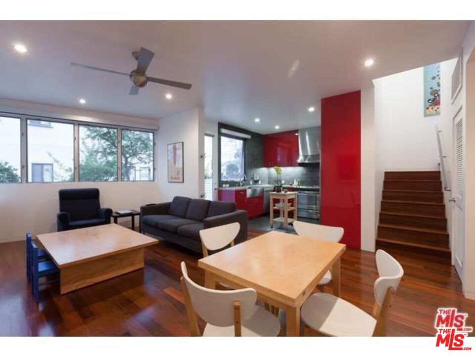 Dining room, Interior, Kitchen, Living room, Recessed Lighting, Stainless Steel Appliances, Wood Texture Flooring