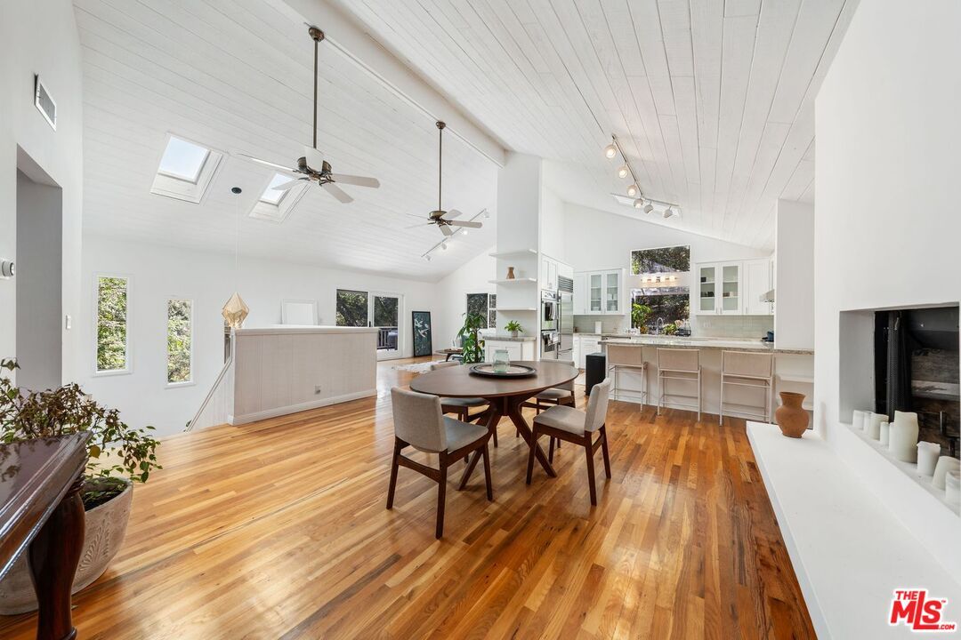 Dining room, Interior, Pendant Lights, Wood Texture Flooring