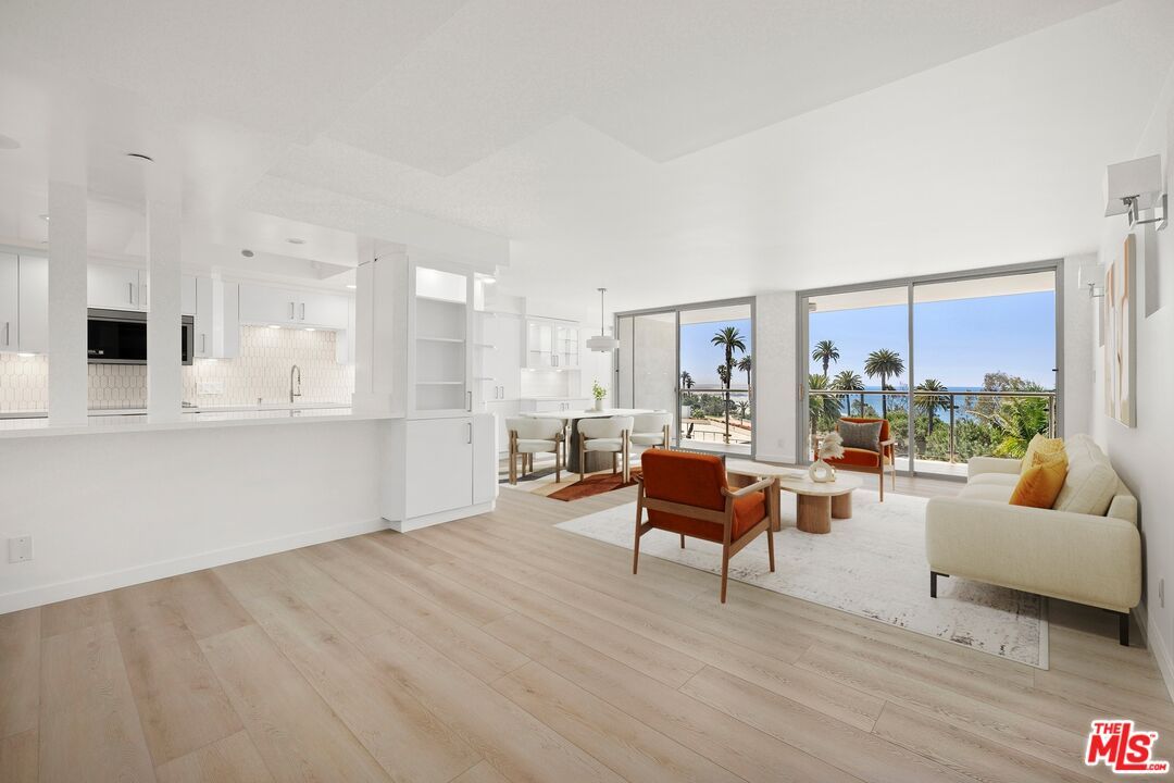 Dining room, Interior, Kitchen, Living room, Pendant Lights, Water, Wood Texture Flooring