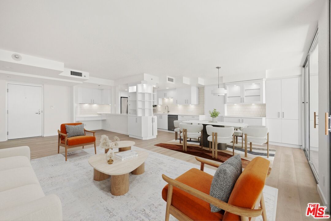 Dining room, Interior, Kitchen, Living room, Pendant Lights, Wood Texture Flooring
