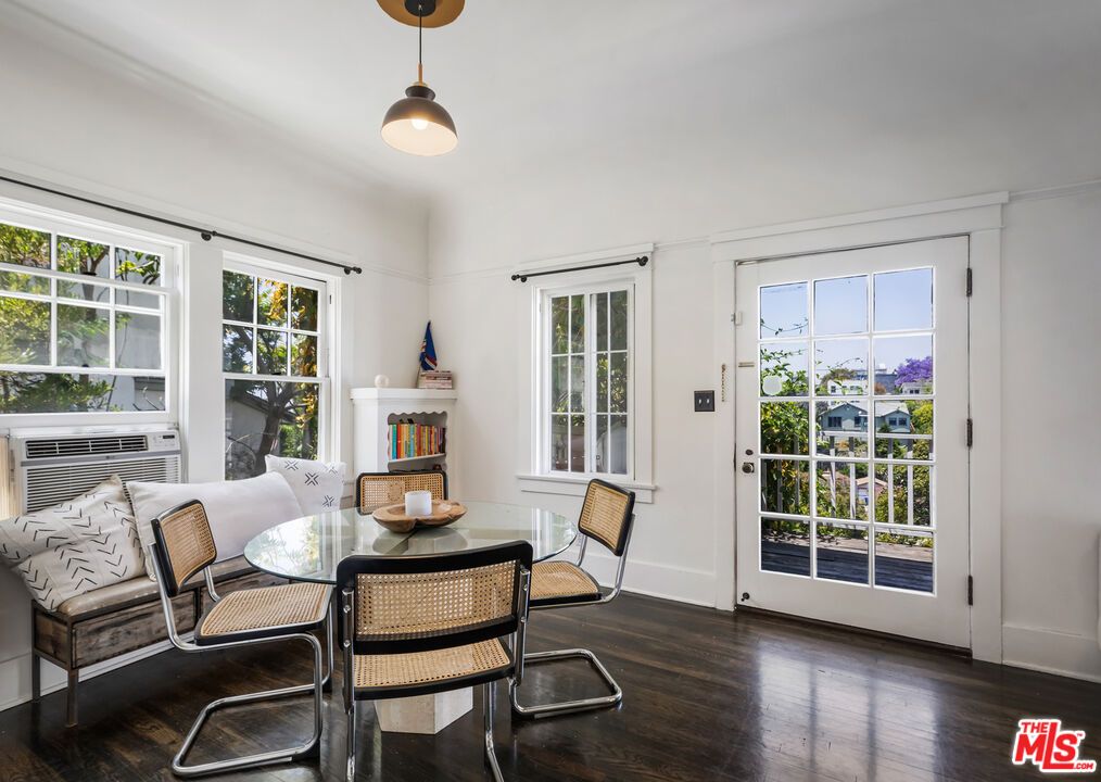 Dining room, Interior, Pendant Lights, Wood Texture Flooring