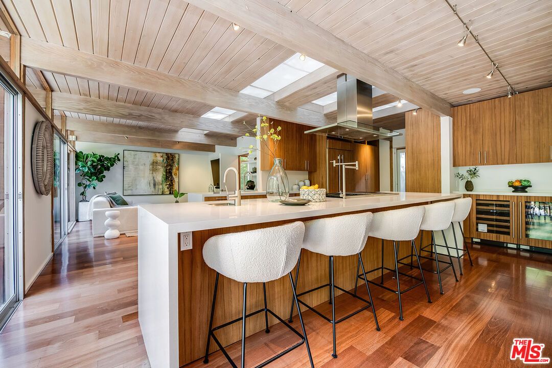 Interior, Kitchen, Recessed Lighting, Stainless Steel Appliances, Wooden Beams, Wooden Ceilings, Wood Texture Flooring