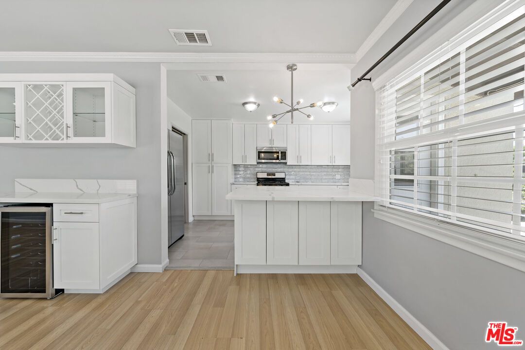 Interior, Kitchen, Pendant Lights, Stainless Steel Appliances, Wood Texture Flooring