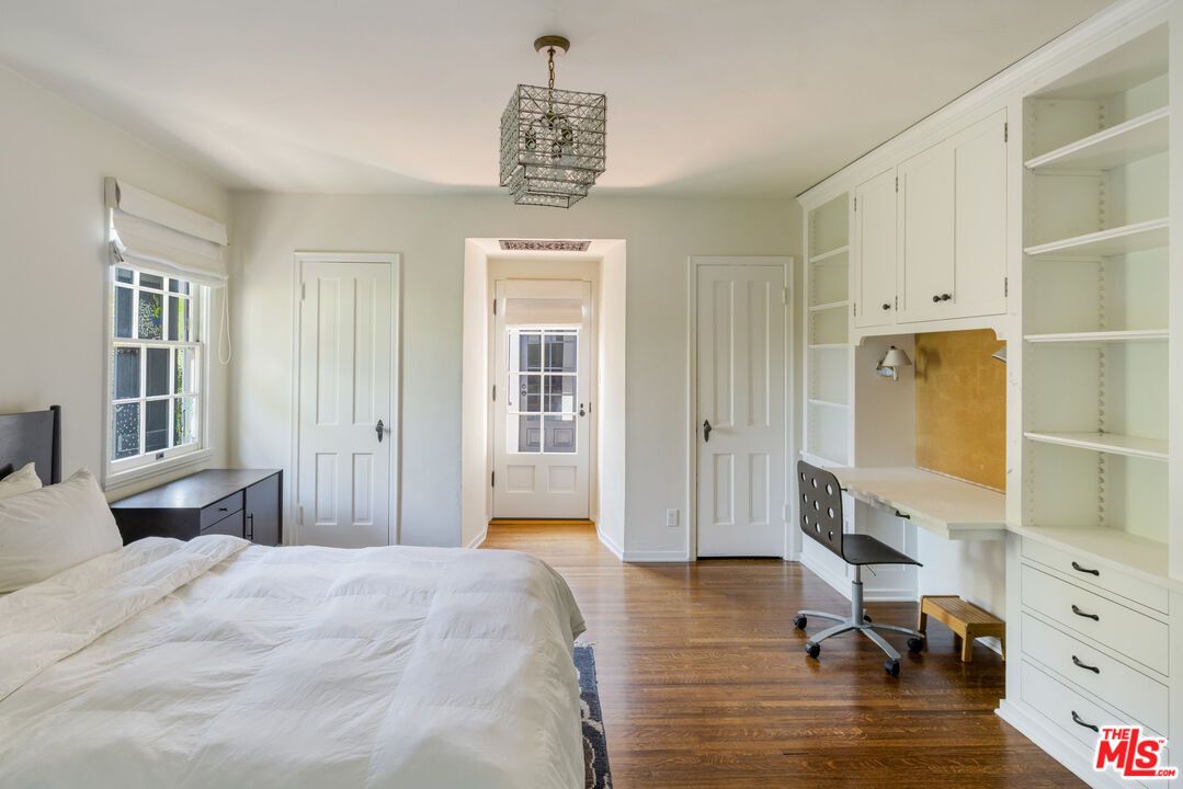 Bedroom, Chandelier, Home Office, Interior, Wood Texture Flooring