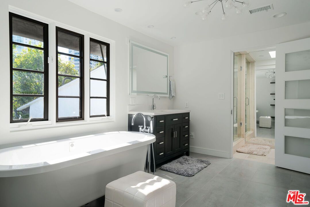 Bathroom, Free Standing Baths, Glass Shower, Interior, Recessed Lighting
