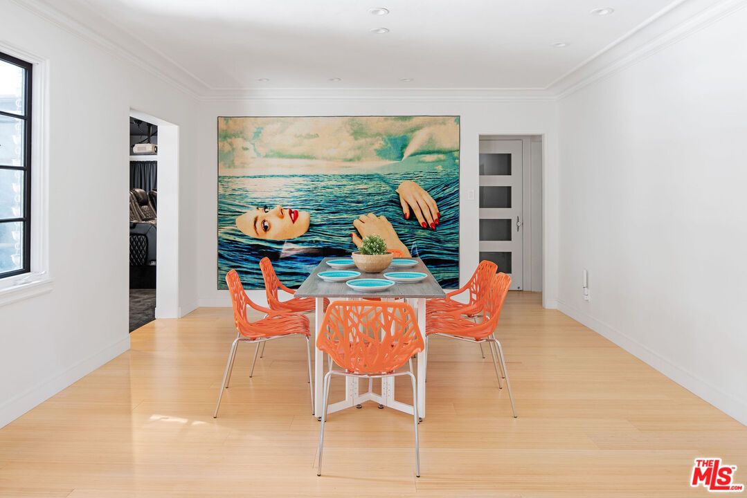 Dining room, Interior, Recessed Lighting, Wood Texture Flooring