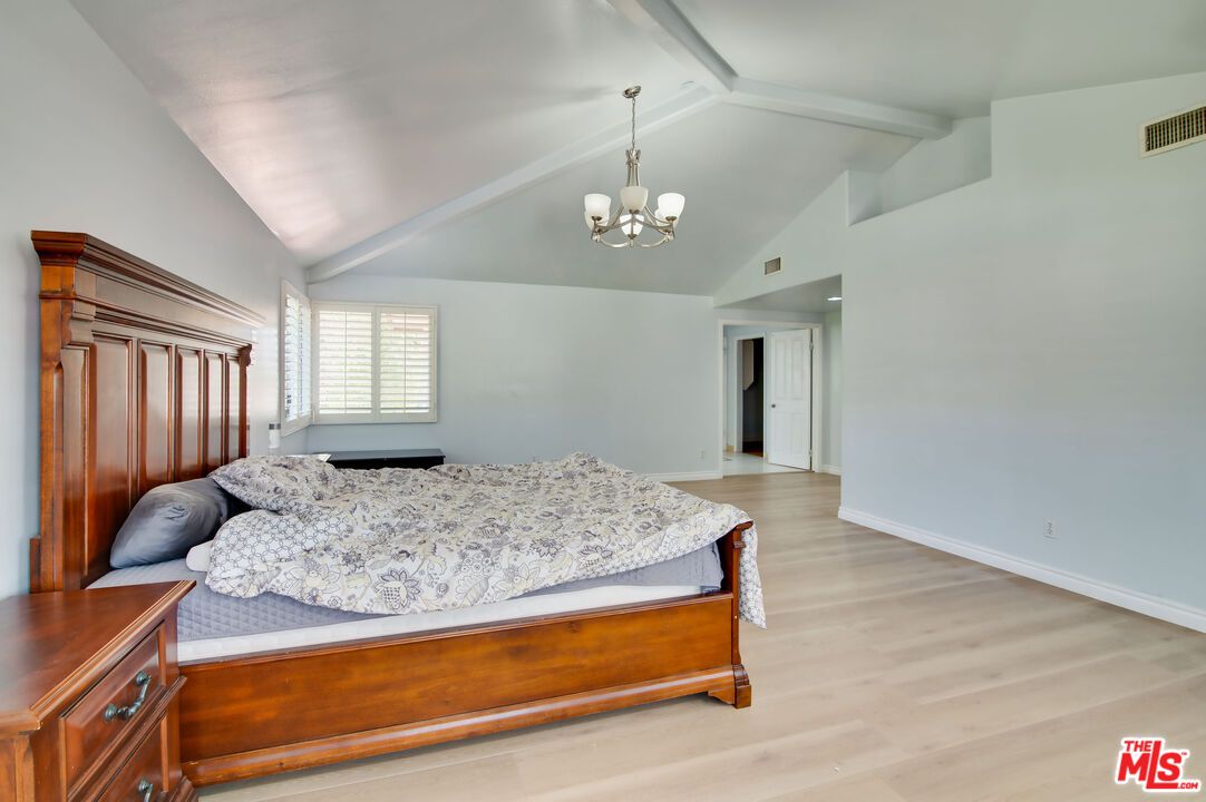 Bedroom, Chandelier, Interior, Wood Texture Flooring