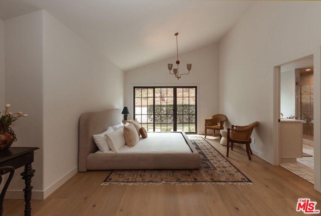 Bedroom, Chandelier, Interior, Wood Texture Flooring